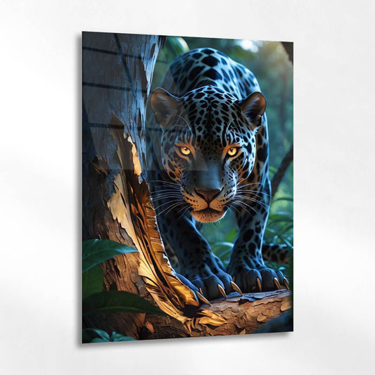 Orman Avcısı Leopar Cam Tablo