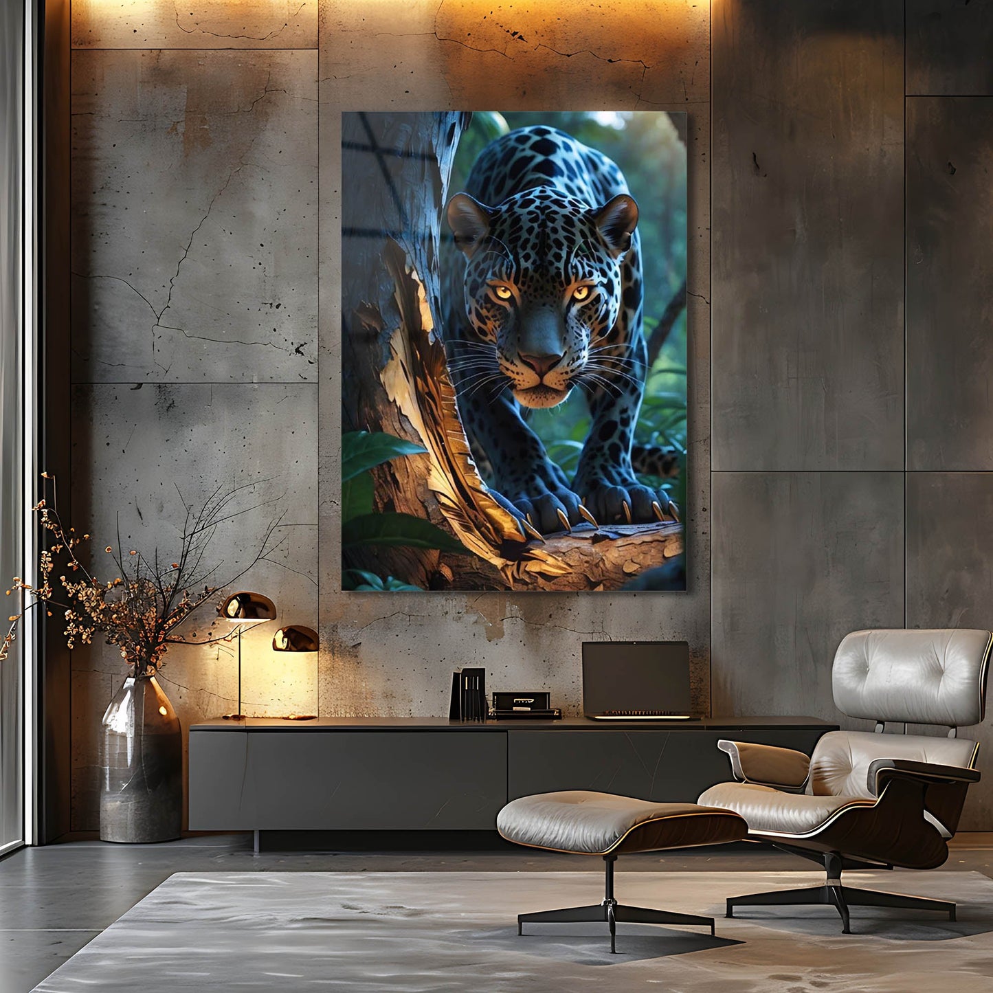 Orman Avcısı Leopar Cam Tablo