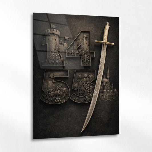 İstanbul’un Fethi 1453 Kılıç Temalı Tarihi Cam Tablo
