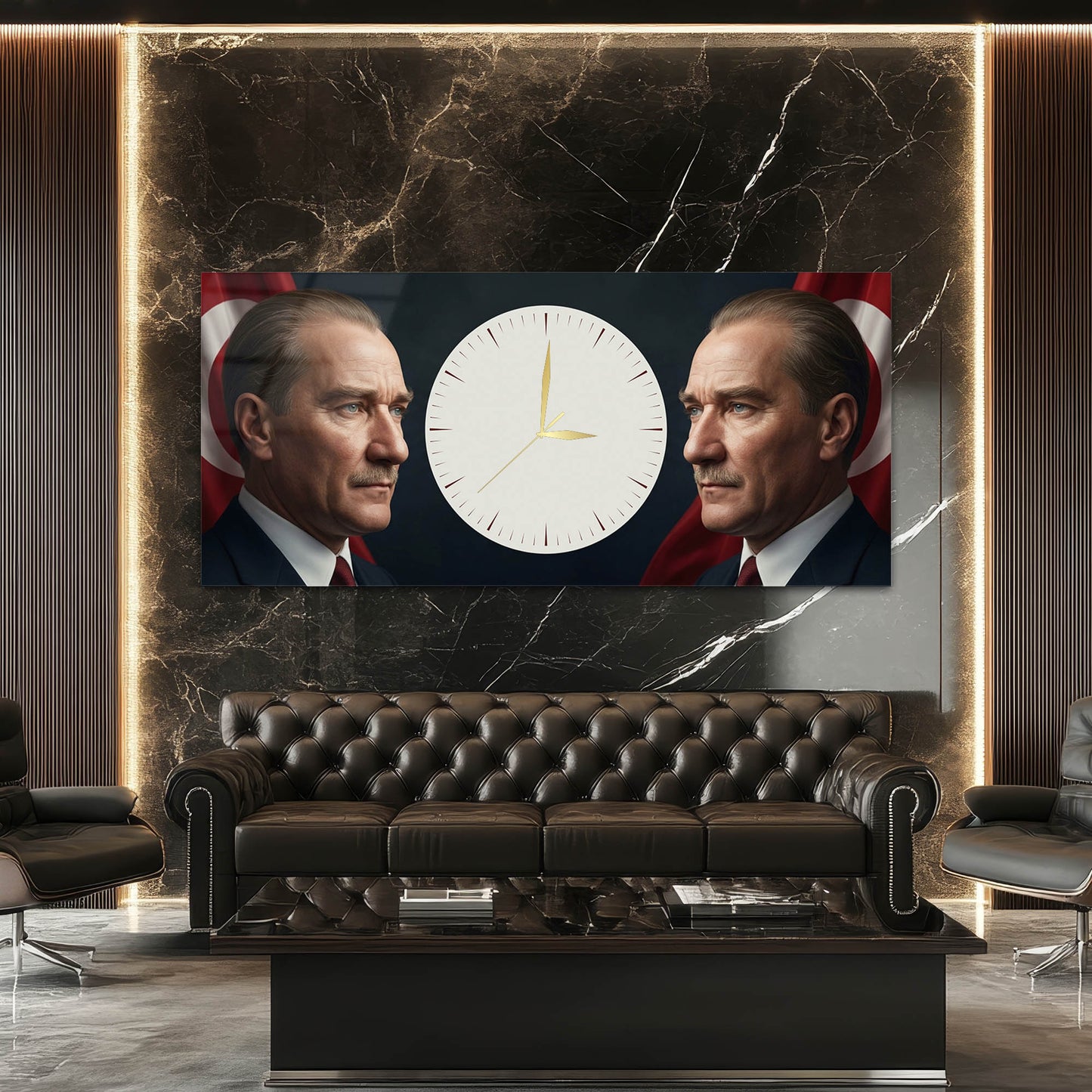 Atatürk Portreli Anlamlı - Saatlı Cam Tablo