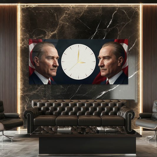 Atatürk Portreli Anlamlı - Saatlı Cam Tablo