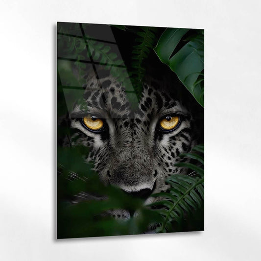 Gizlenen Leopar Altın Gözler Cam Tablo