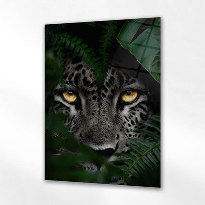 Gizlenen Leopar Altın Gözler Cam Tablo
