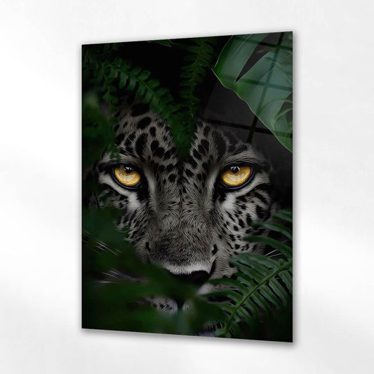 Gizlenen Leopar Altın Gözler Cam Tablo