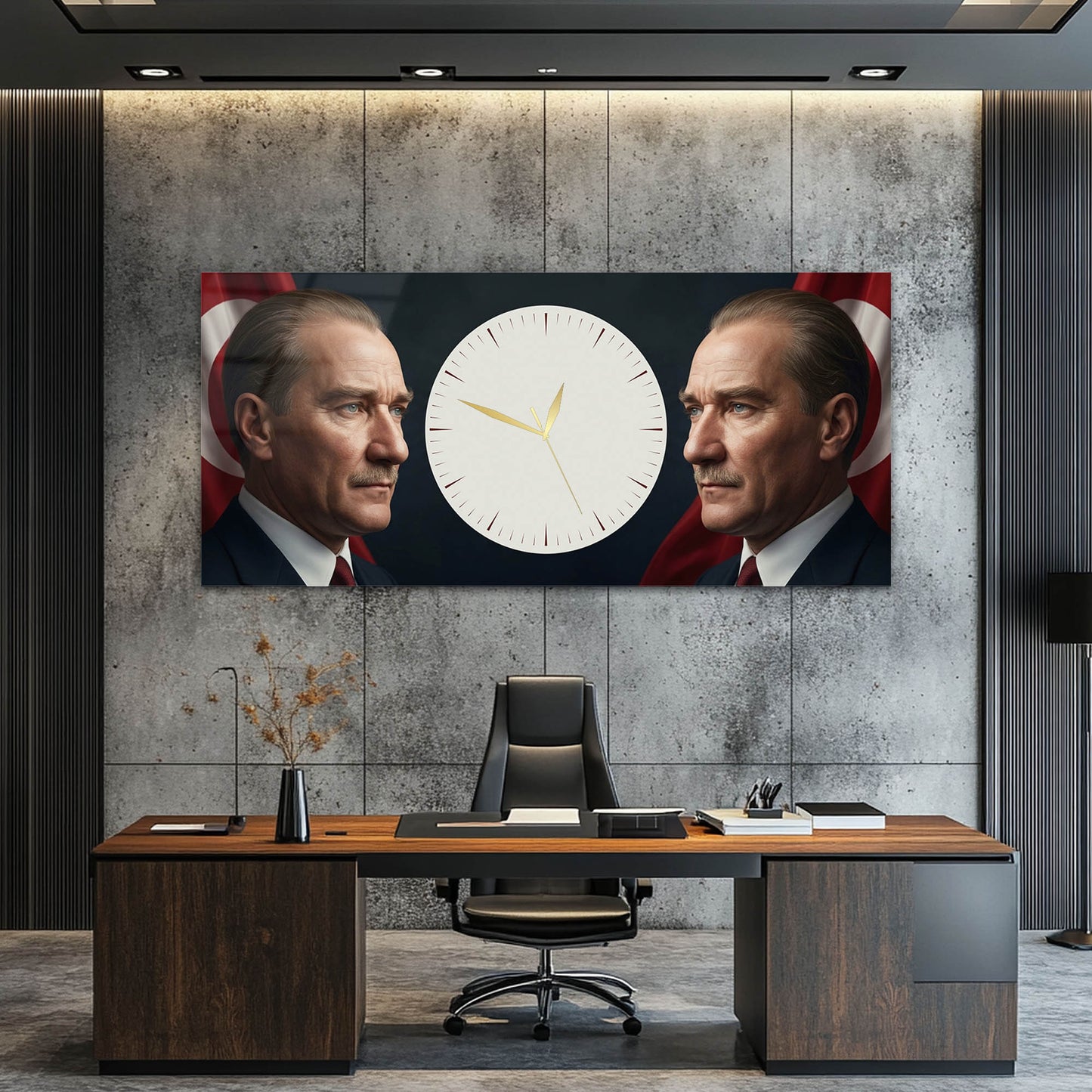 Atatürk Portreli Anlamlı - Saatlı Cam Tablo