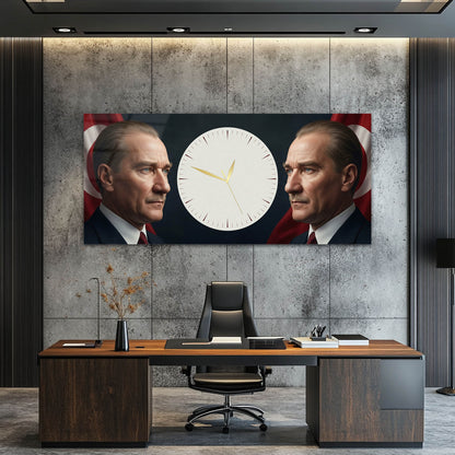 Atatürk Portreli Anlamlı - Saatlı Cam Tablo