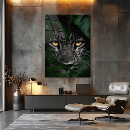 Gizlenen Leopar Altın Gözler Cam Tablo