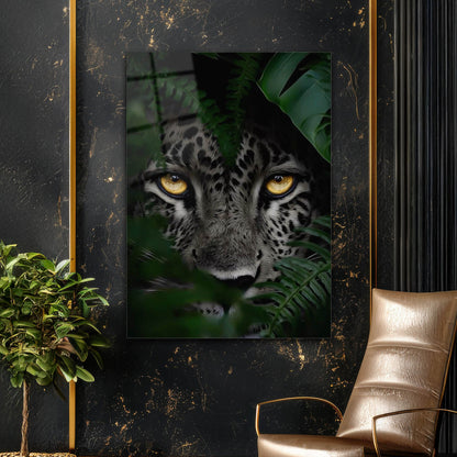 Gizlenen Leopar Altın Gözler Cam Tablo