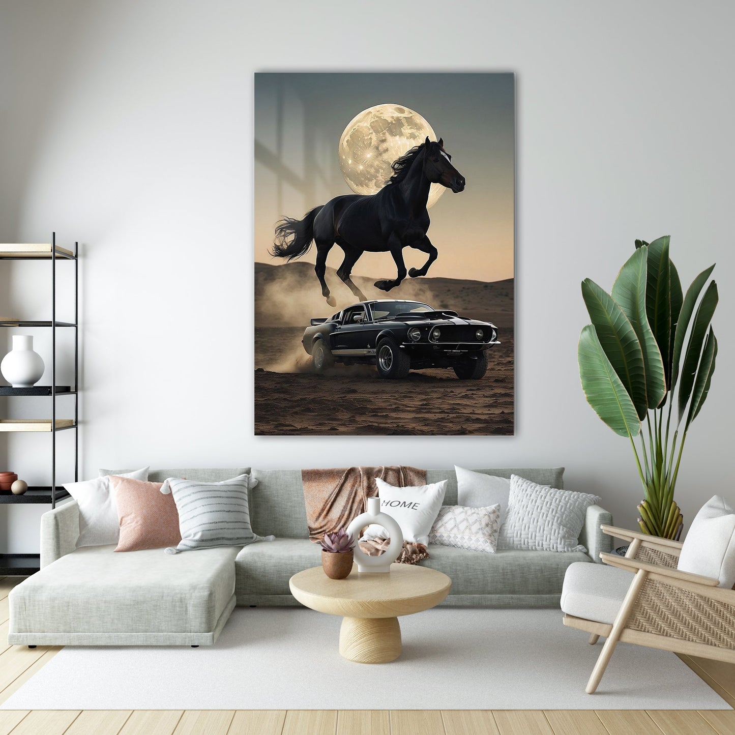 Mustang ve At Kompozisyonu Cam Tablo – Efsanevi Güç