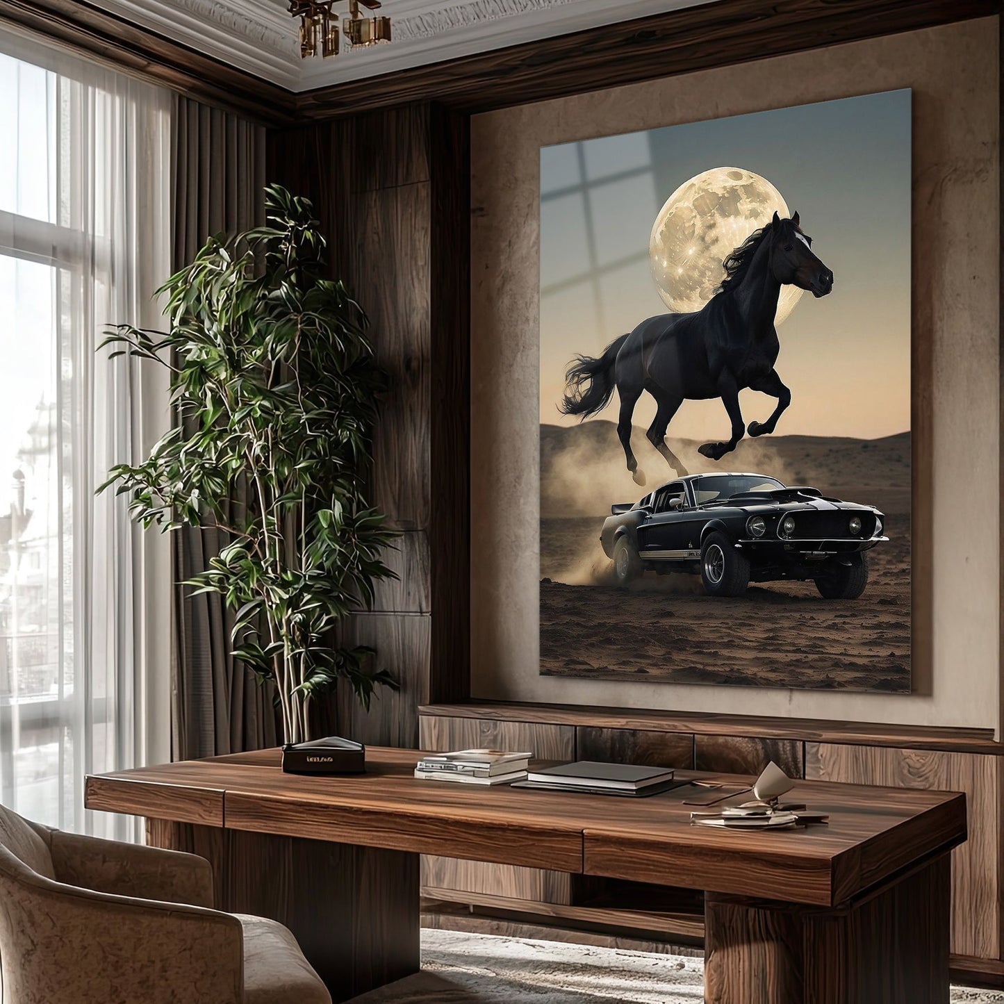 Mustang ve At Kompozisyonu Cam Tablo – Efsanevi Güç