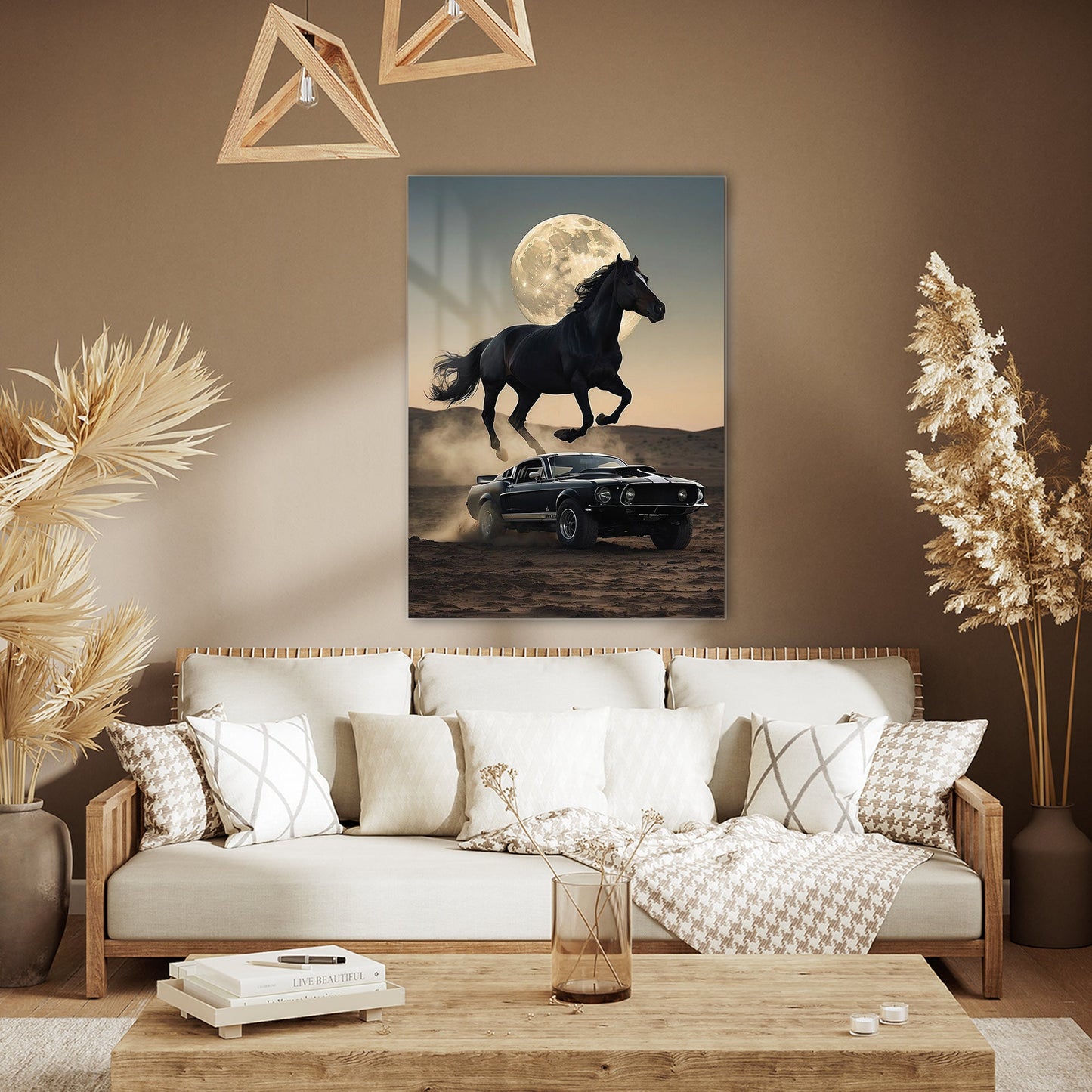 Mustang ve At Kompozisyonu Cam Tablo – Efsanevi Güç