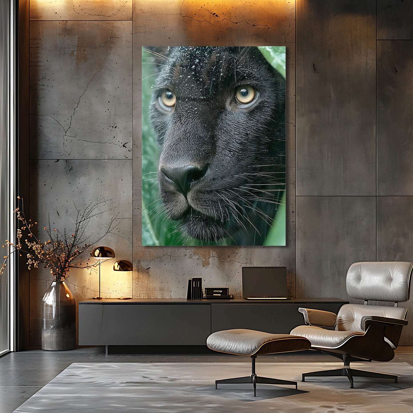 Siyah Panther Yağmur Portre Cam Tablo