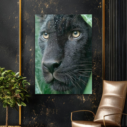 Siyah Panther Yağmur Portre Cam Tablo