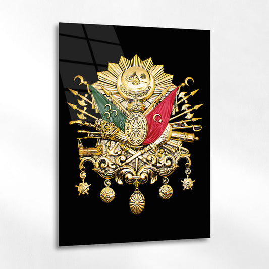 Osmanlı Devlet Arması Altın Renginde Cam Tablo