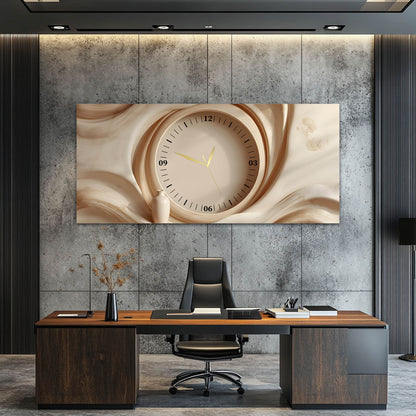 Bej Dalga Desenli Modern - Saatlı Cam Tablo