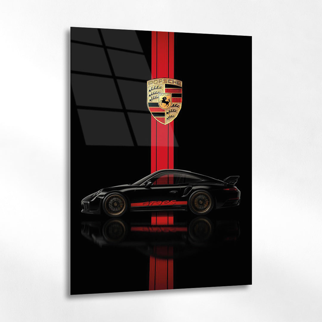 Porsche GT3 Siyah Kırmızı Cam Tablo – Saf Performans