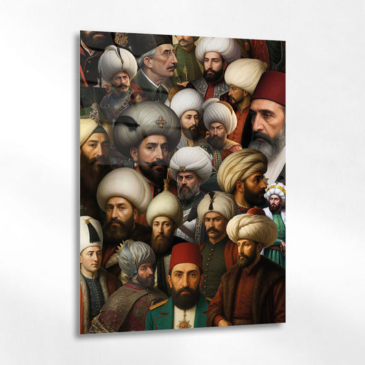 Osmanlı Padişahları Toplu Tarihi Portre Cam Tablo