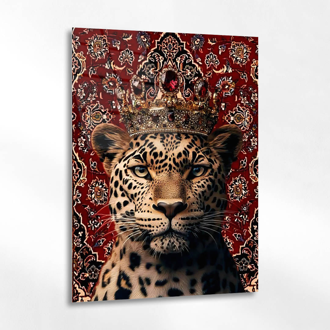 Kraliyet Leopar Desenli Premium Cam Tablo
