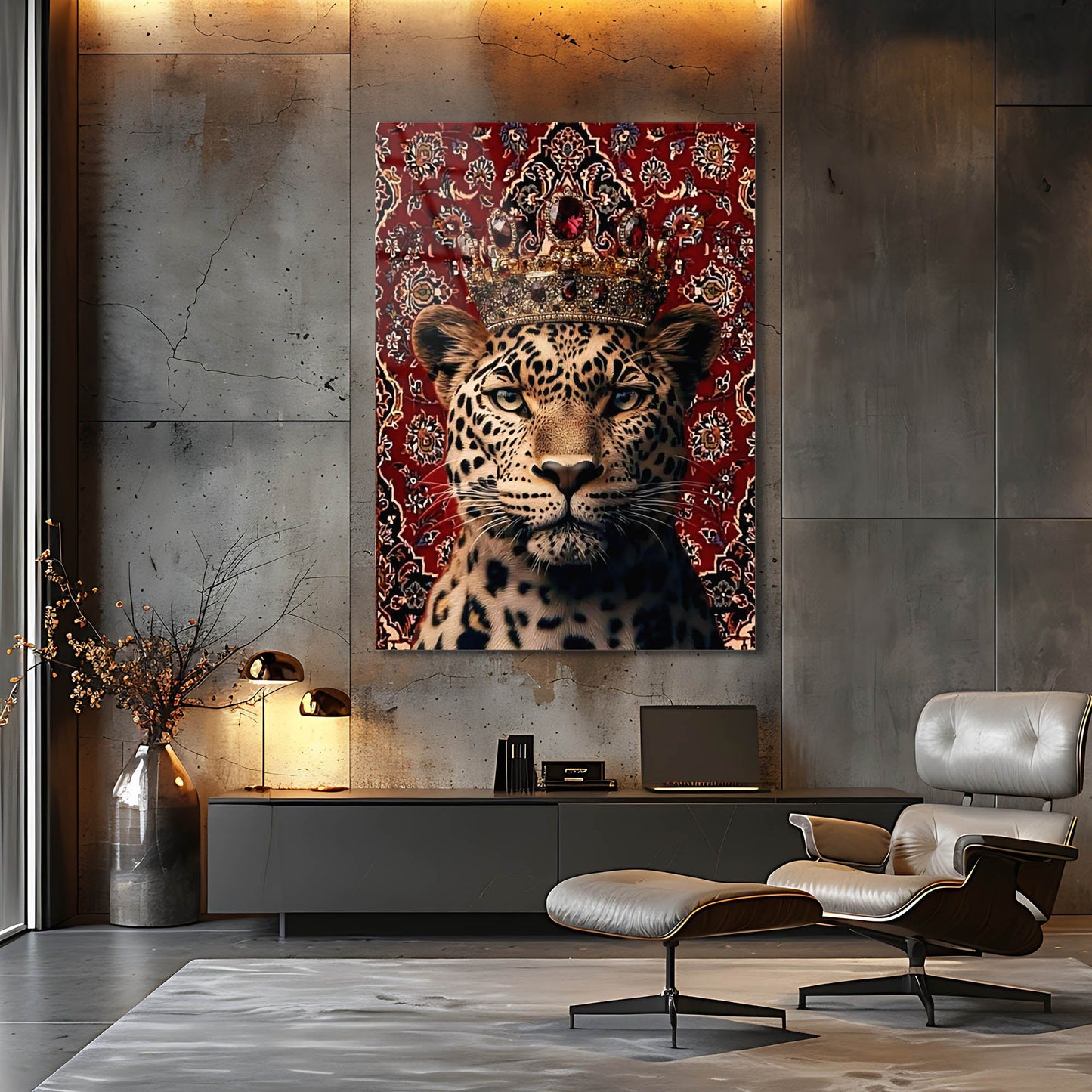 Kraliyet Leopar Desenli Premium Cam Tablo