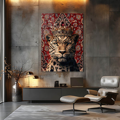 Kraliyet Leopar Desenli Premium Cam Tablo