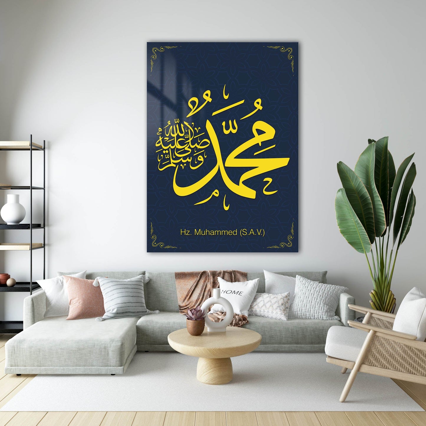 Hz. Muhammed (S.A.V.) Hat Sanatı Cam Tablo – Lacivert Zemin