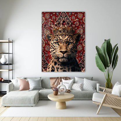 Kraliyet Leopar Desenli Premium Cam Tablo