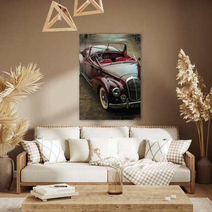 Klasik Araba - Vintage Kırmızı Üstü Açık Model - 4 mm Temperli Cam Tablo - Ev, ofis dekorasyon