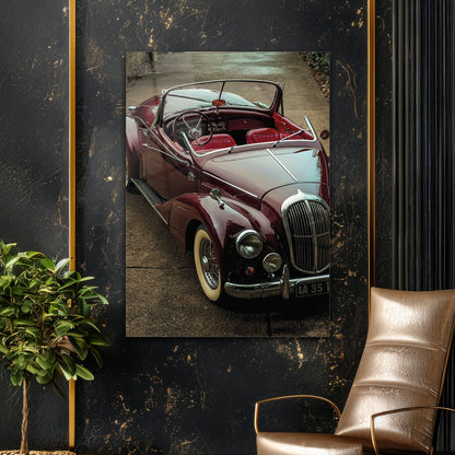 Klasik Araba - Vintage Kırmızı Üstü Açık Model - 4 mm Temperli Cam Tablo - Ev, ofis dekorasyon