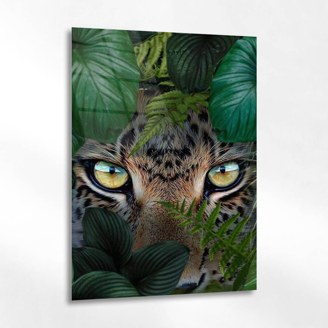 Orman İçinde Leopar Göz Detay Cam Tablo