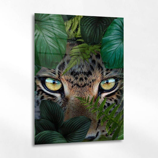 Orman İçinde Leopar Göz Detay Cam Tablo