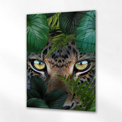 Orman İçinde Leopar Göz Detay Cam Tablo