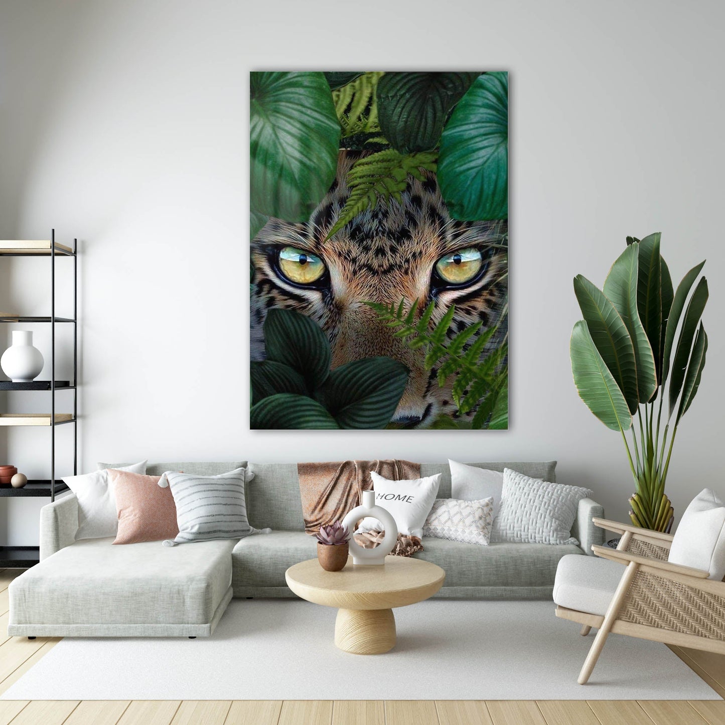 Orman İçinde Leopar Göz Detay Cam Tablo