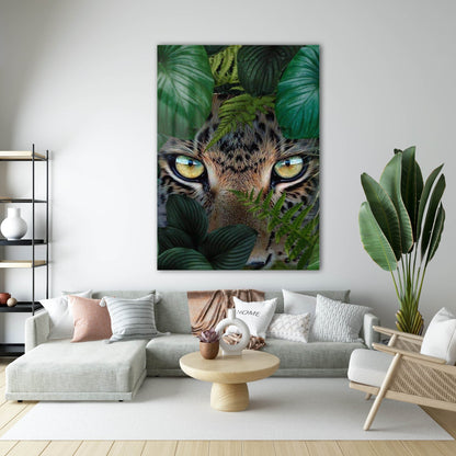 Orman İçinde Leopar Göz Detay Cam Tablo