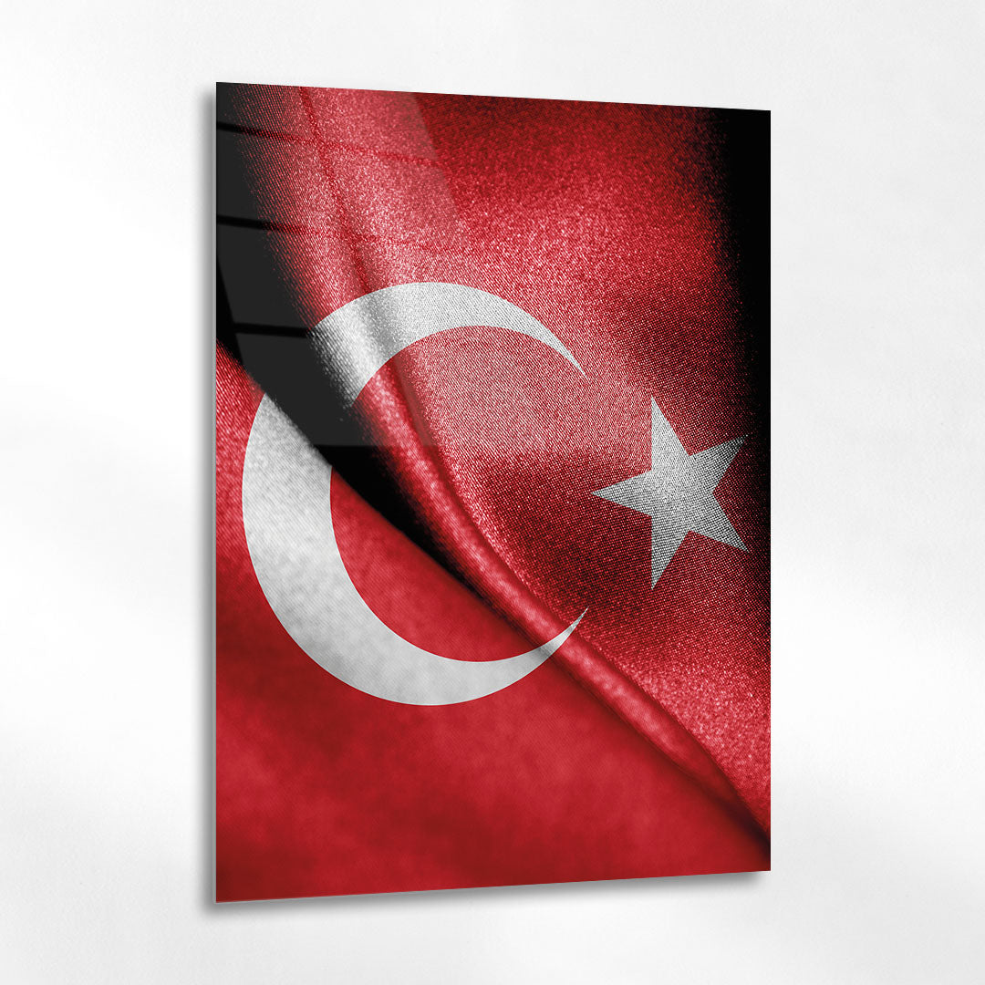 Türk Bayrağı Dokulu Ay Yıldız Cam Tablo