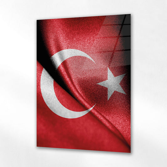 Türk Bayrağı Dokulu Ay Yıldız Cam Tablo
