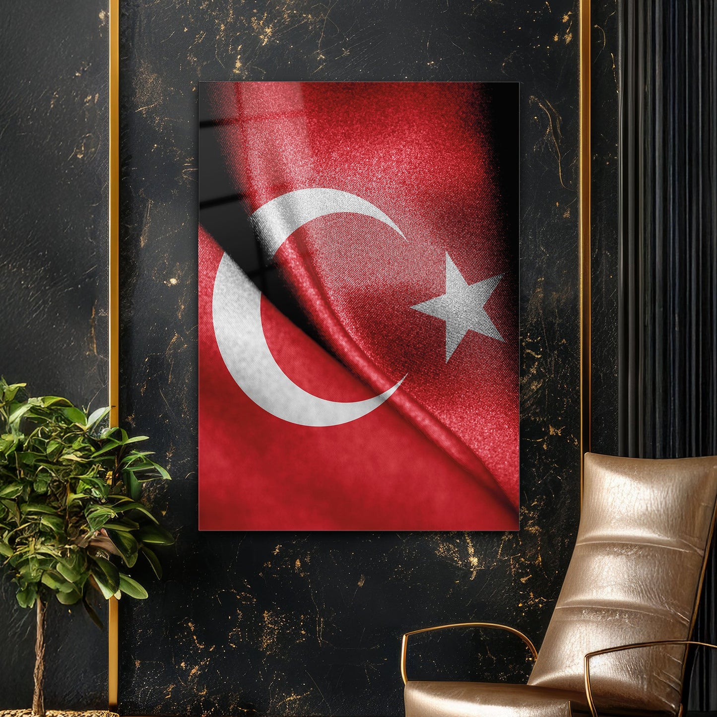 Türk Bayrağı Dokulu Ay Yıldız Cam Tablo