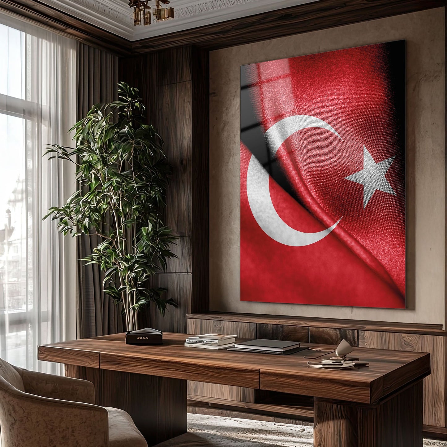 Türk Bayrağı Dokulu Ay Yıldız Cam Tablo