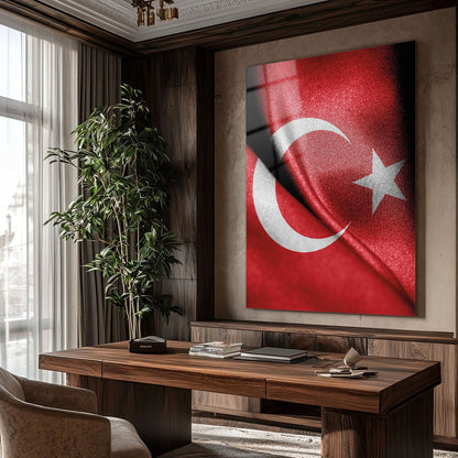 Türk Bayrağı Dokulu Ay Yıldız Cam Tablo