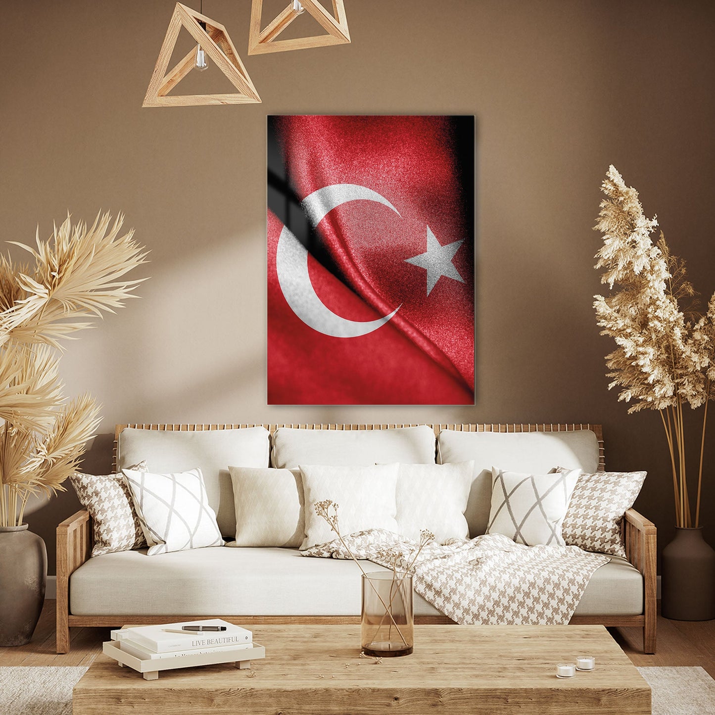 Türk Bayrağı Dokulu Ay Yıldız Cam Tablo