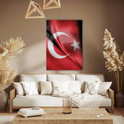 Türk Bayrağı Dokulu Ay Yıldız Cam Tablo