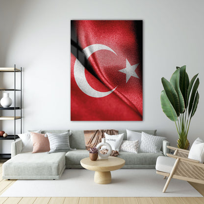 Türk Bayrağı Dokulu Ay Yıldız Cam Tablo