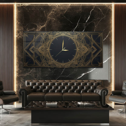 Art Deco Altın Detaylı Dekoratif - Saatlı Cam Tablo