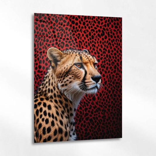 Kırmızı Fonlu Çita Portre Cam Tablo