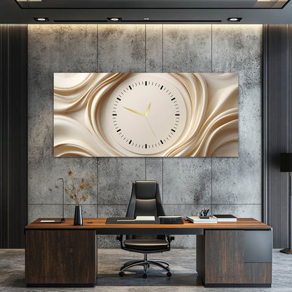 Bej Dalga Formlu Modern - Saatlı Cam Tablo