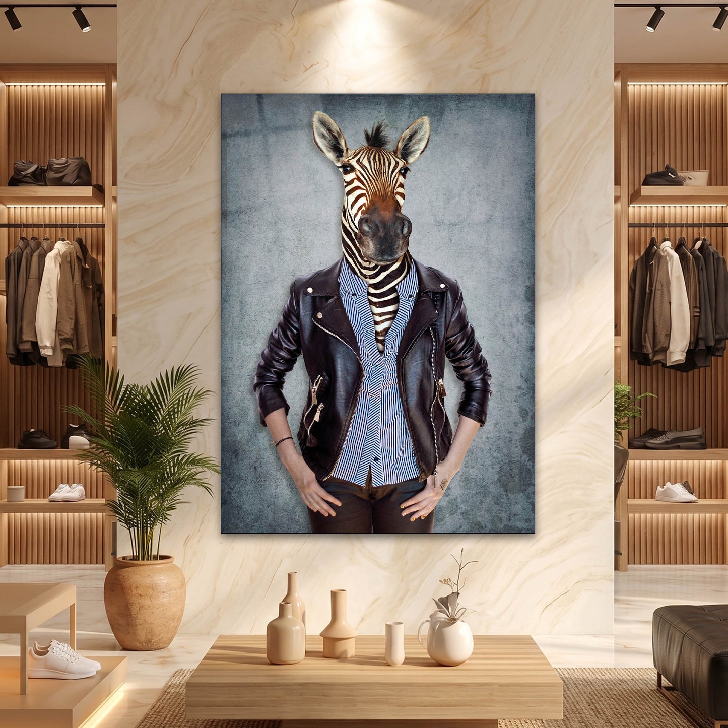 Deri Ceketli Antropomorfik Zebra Cam Tablo