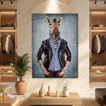 Deri Ceketli Antropomorfik Zebra Cam Tablo