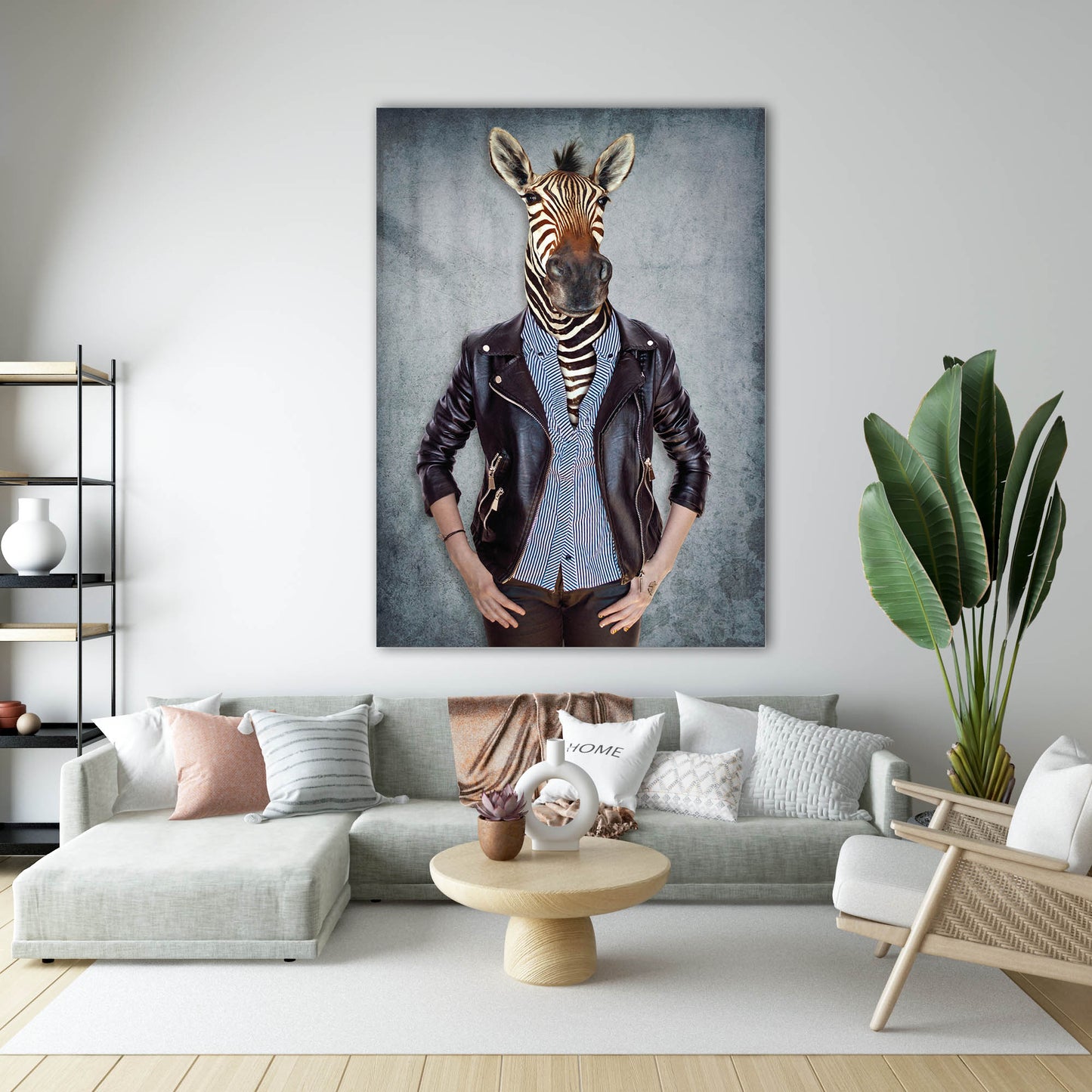 Deri Ceketli Antropomorfik Zebra Cam Tablo
