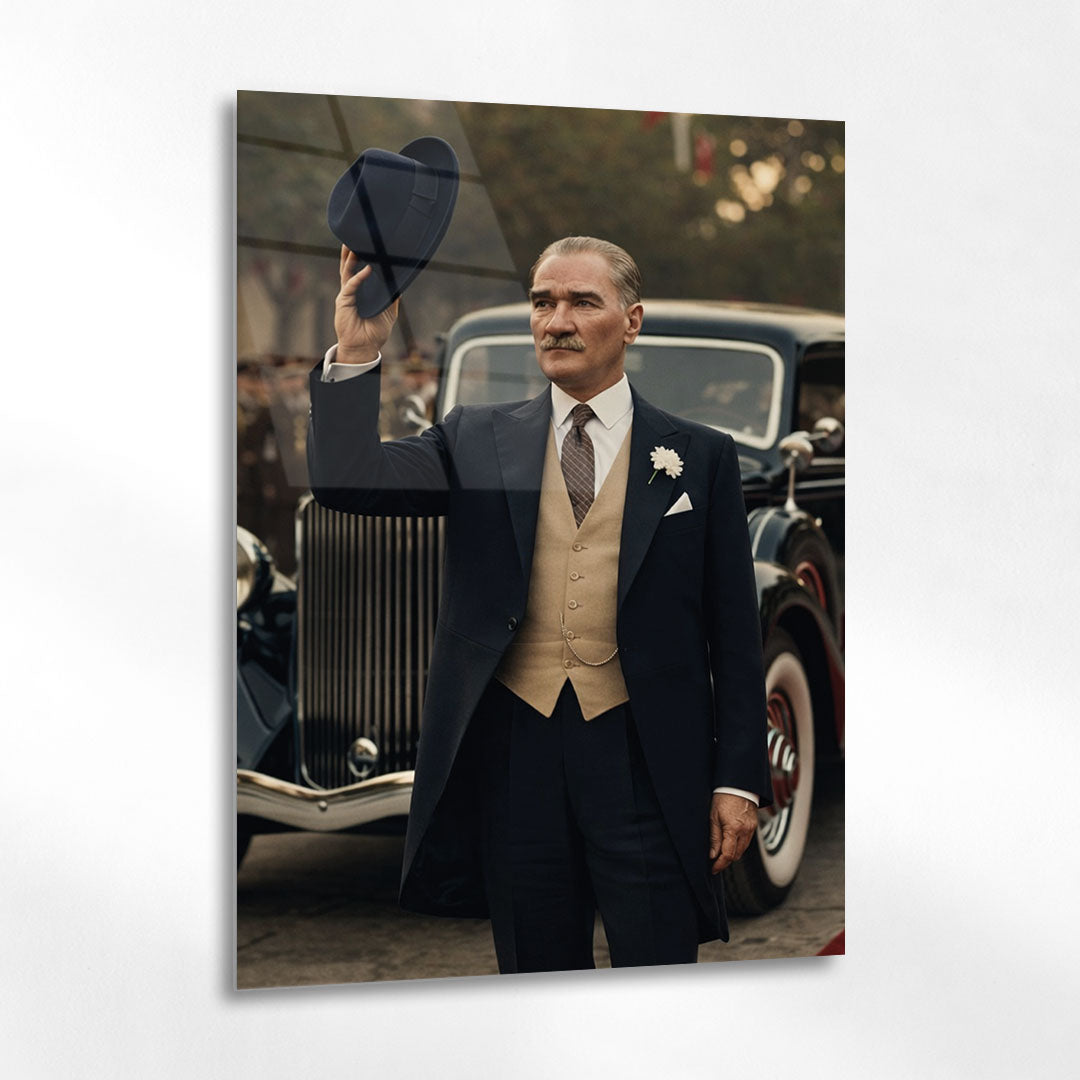 Atatürk Şapka Selamı Klasik Araba Cam Tablo