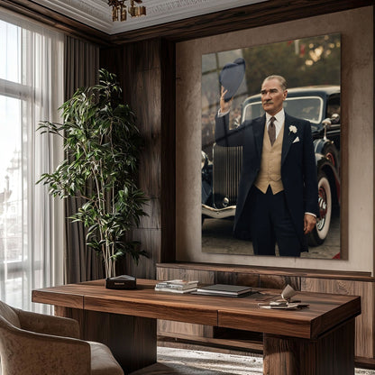 Atatürk Şapka Selamı Klasik Araba Cam Tablo