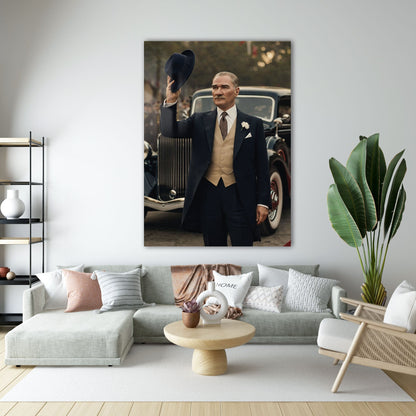 Atatürk Şapka Selamı Klasik Araba Cam Tablo